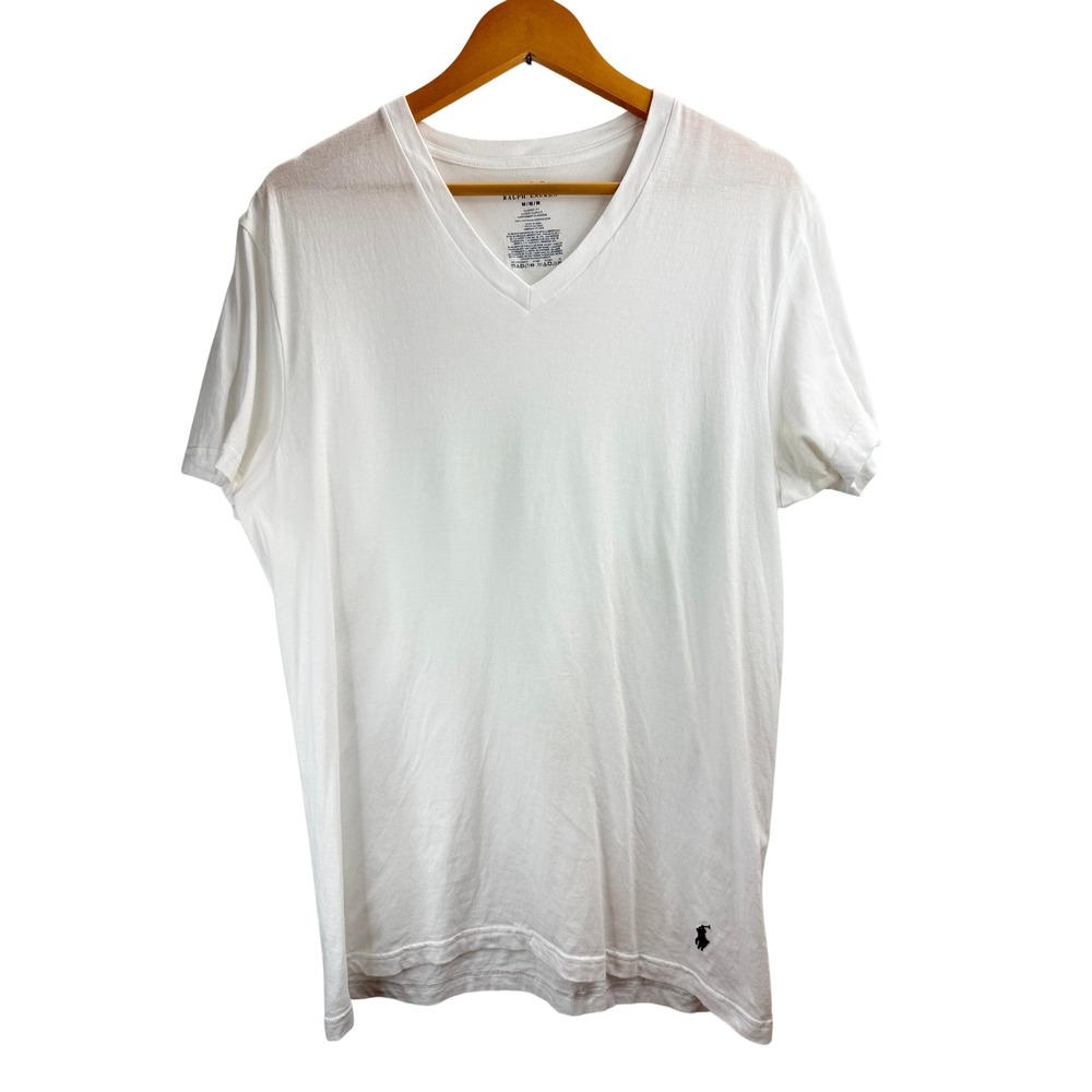 Polo Ralph Lauren Mens M Classic Fit V Neck Short Sleeve T Shirt White Pony Logo
